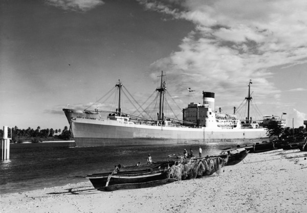 Old versus new. A publicity photograph from the East African Railways and Harbours Administration