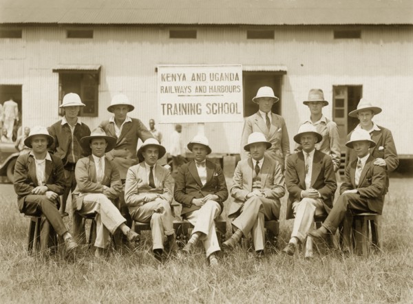 Railway training staff. Group portrait of the teaching staff at the training school of the Kenya