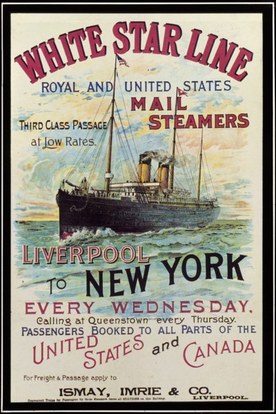 White Star Line poster. A 1990s reproduction of an early White Star Line poster, advertising the