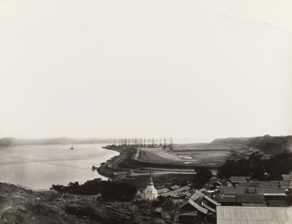 Defensive wall at the Chauk oil fields. View over the Ayeyarwady River at the Chauk oil fields,
