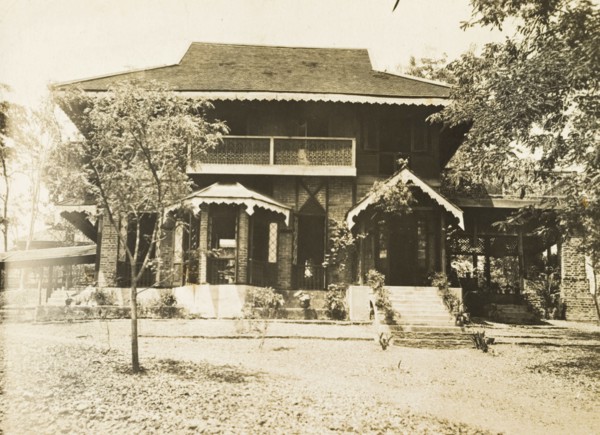 Colonial house in Burma (Myanmar). Exterior view of a colonial house, constructed from bricks with