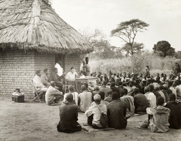 District Commissioner addresses African chiefs. The District Commissioner addresses an audience of