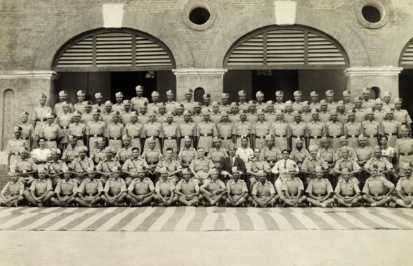 A cadre of the Indian Armed Police. Outdoors portrait of a cadre of uniformed Indian Armed Police