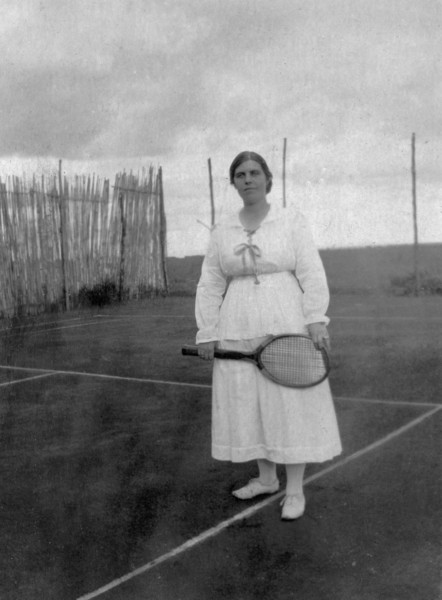 Mrs Bungey on the tennis court. Mrs Bungey, the wife of Charles Bungey, a training officer with the