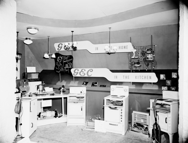 GEC 'in the kitchen'. Household appliances including ovens and washing machines exhibited at the