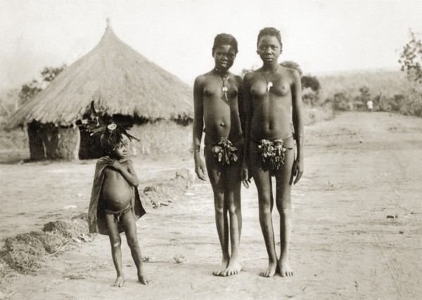 Balanda children on the Bo road. Three semi-naked Balanda children on the road to Bo town. The
