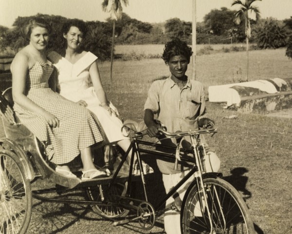 Eight annas just to sit there'. Audrey Leonard (left) and her Australian friend Topsy, pose for the