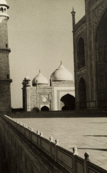 Looking out from the Taj Mosque. View from the side of the Taj Mahal, revealing part of the Taj