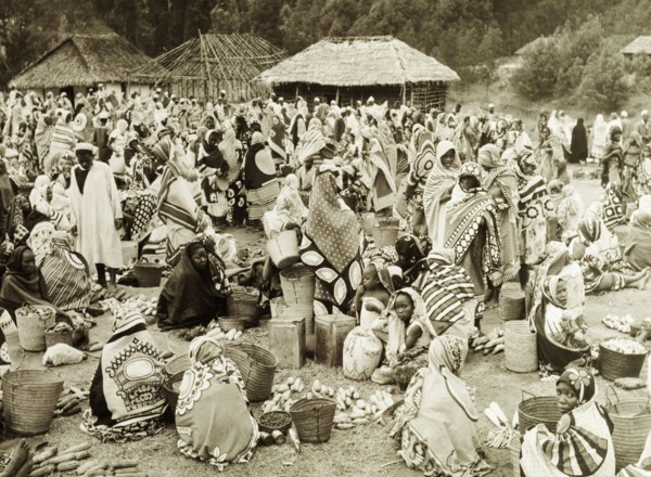 Vegetable market, Tanganyika. An official publicity shot taken for the Tanganyikan government shows