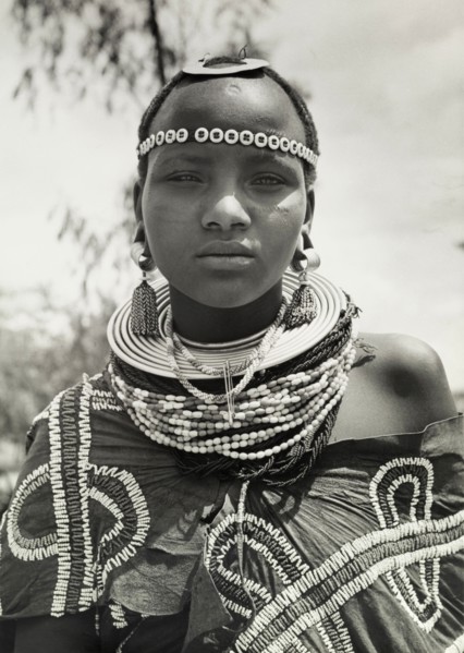 Young Maasai woman. Close-up portrait of a young Maasai woman wearing traditional jewellery