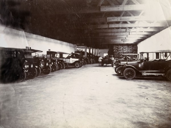Swanzy garage, Gold Coast. Cars lined up in the Motor Transport Depot of F. & A. Swanzy Limited.