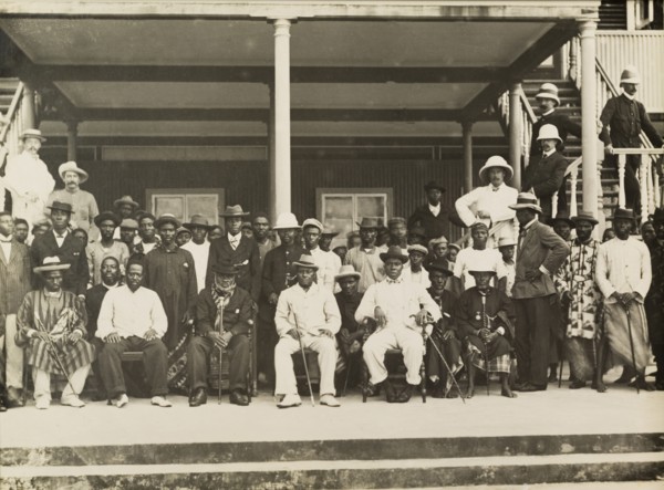 Edward VII's Coronation Day, Nigeria. A number of notable European and Nigerian men pose for a