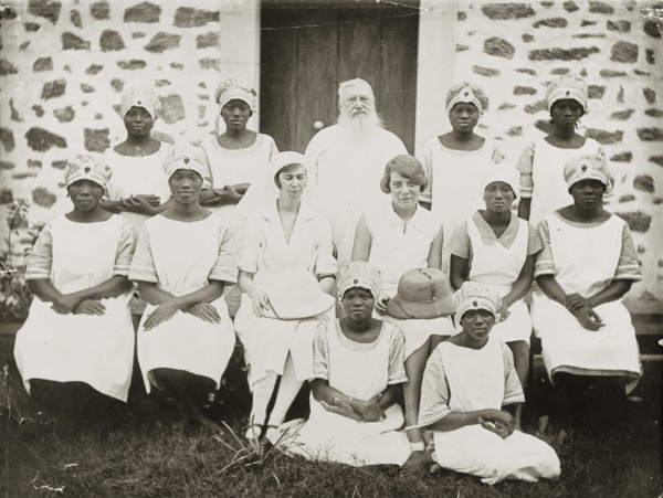 Medical staff at the Sacred Heart Hospital. Nigerian and European medical staff pose for a group