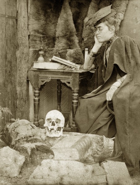 Academic 'recluse', Australia. Staged outdoors portrait of Prunella 'Prue' Brodribb, dressed up as