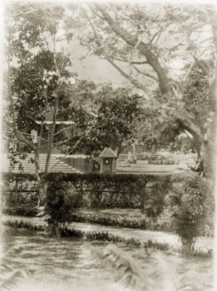 Port Officer's bungalow. A view across well-kept gardens looking towards a Port Officer's bungalow
