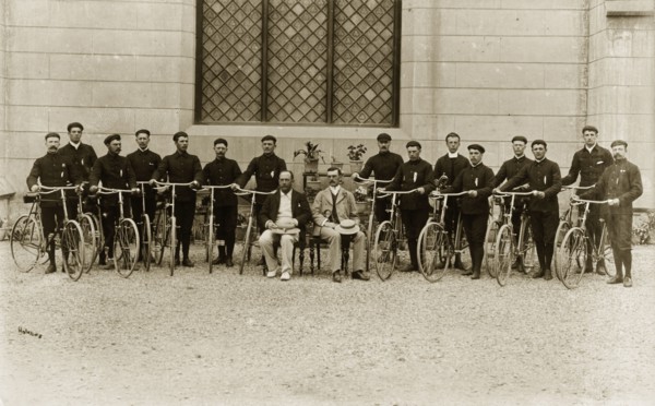 A Victorian gentlemen's bicycle group. Identified as 'The 1st Buffs' bicycle section', British
