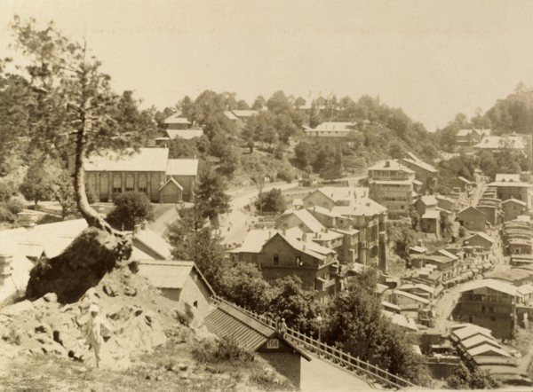 View over Murree, Pakistan. Hilltop view over Murree, showing the awnings and crowds of a busy