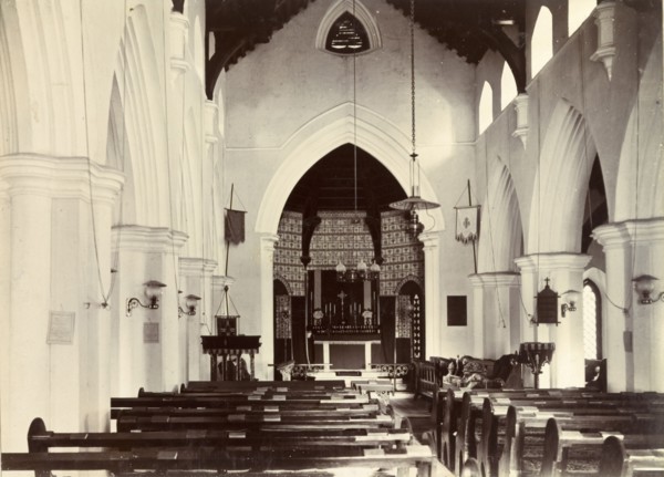 Church interior at Noushera. Interior shot of a church looking towards the altar. Noushera, India,