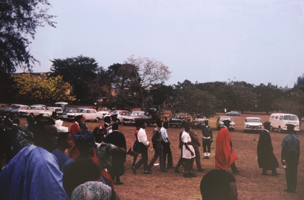 Funeral of Professor Brown. A procession of mourners comprising academic university staff attend