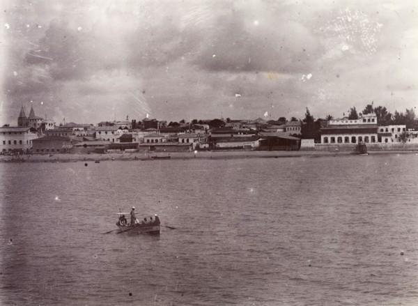 Zanzibar from the sea. View from the sea of the coastline and city of Zanzibar. Zanzibar