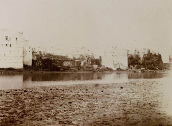 Point Azammur, Morocco. Square buildings flank the water's edge at Point Azammur on the Um er-Rabia