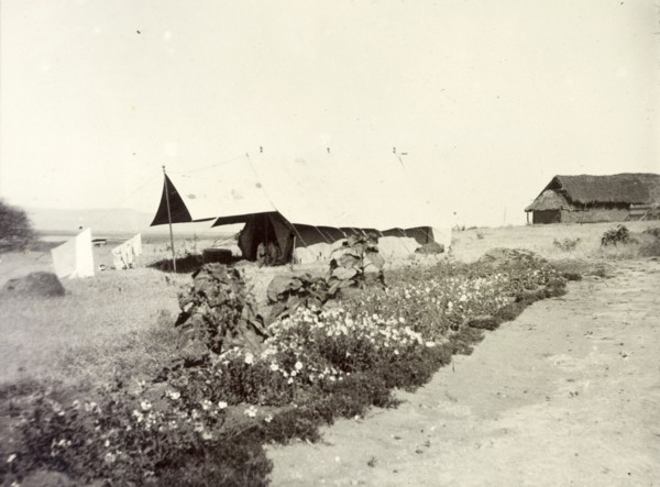 Frederick Stanbury's tent. Frederick Stanbury's tent, pitched by a roadside near to a large