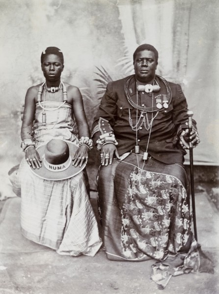 Studio portrait of Dogho Numa and his wife. Studio portrait of Dogho Numa and his wife dressed in