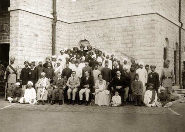 Bank of Bengal staff. Group portrait of European and Indian office staff, peons and guards,