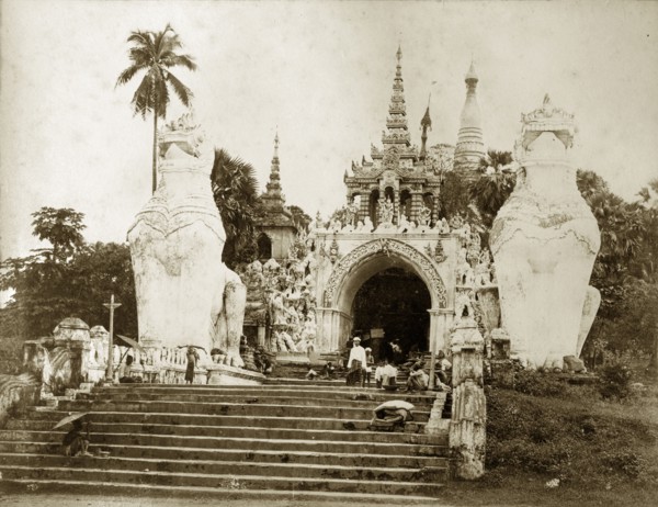 The entrance to Shwe Dagon Pagoda. The main, southern entrance to the Buddist shrine of Shwe Dagon