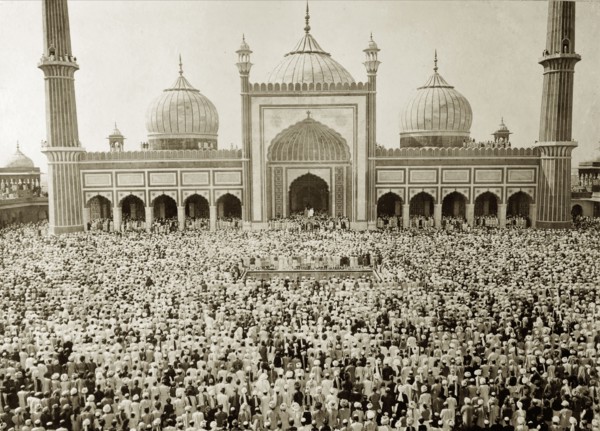 Muslims at the Jama Masjid, Delhi. Thousands of Muslims gather outside the Jama Masjid, the largest