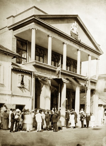 Barclays Bank, Nigeria. An audience gathers to watch the Governor of Nigeria, H.E Sir Hugh