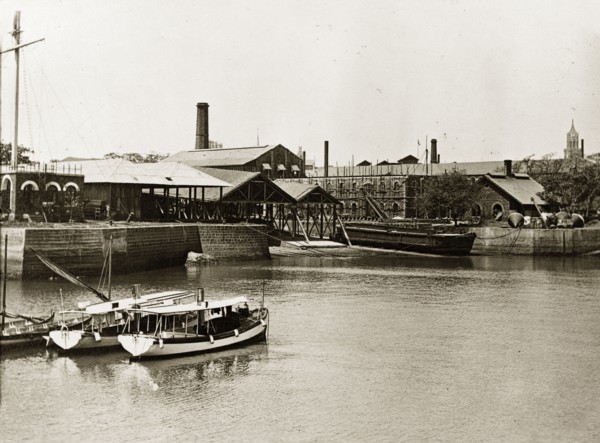 RIMS dockyard in Bombay. Boats moored in the harbour of a government dockyard belonging to the