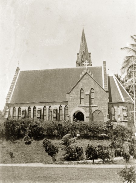 Christ Church, Ross Island. Exterior shot of Christ Church. Ross Island, India, circa 1900. Ross