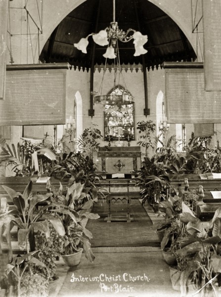 Christ Church, Ross Island. Interior shot of the altar inside Christ Church, profusely decorated