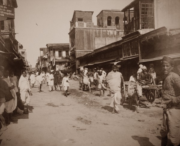 Street scene, India. Street scene in a town. Probably Bengal, India, circa 1890. India, Southern