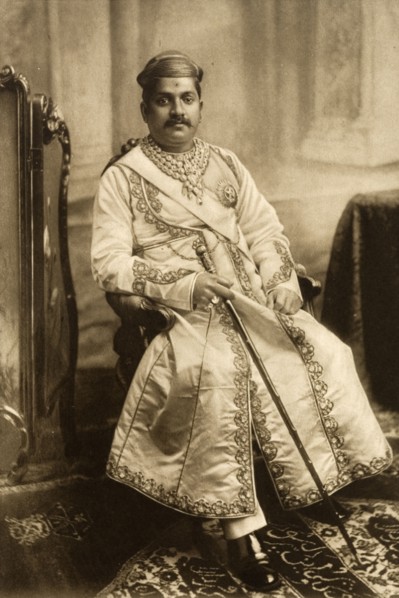 Gaekwar of Baroda. Studio portrait of Sir Sayaji Rao III (1863-1939), Gaekwar of Baroda, dressed in
