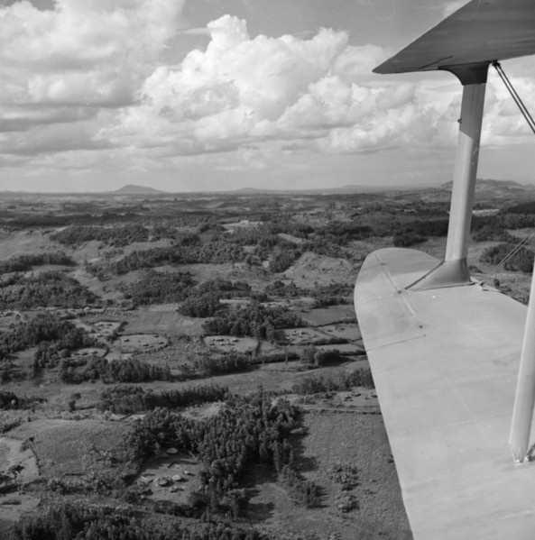 Kikuyu Reserve from the air. Aerial view taken from a Kenya Police Reserve (KPR) aircraft showing