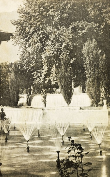 Shalimar Gardens, Srinagar. Fountains and waterfalls in the formal Shalimar Gardens. Srinagar,