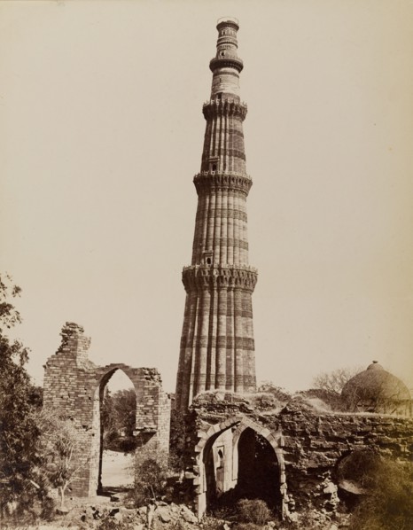 Qutb Minar, circa 1880. View of the Qutb Minar, one of the greatest monuments of Islamic