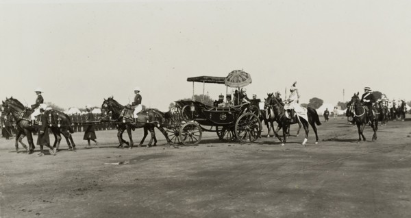 The royal couple leave for the Coronation Durbar. King George V (r.1910-36) and Queen Mary leave