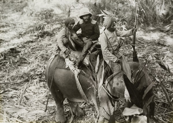 The Maharajah of Nepal. Chandra Shamsher Jang, the Maharajah of Nepal, rides on the back of an
