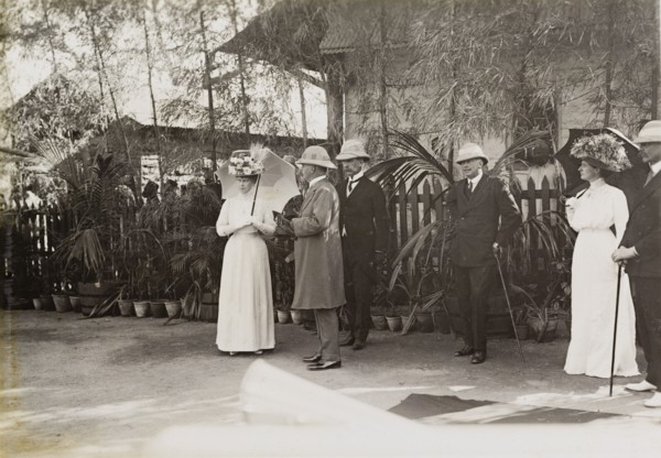 Queen Mary at Nagpur station. Queen Mary and other members of King George V's royal entourage wait
