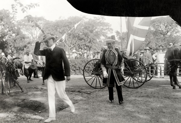 A Basuto chief visits the Duke of Connaught. One of several Basuto chiefs arrives at a reception to