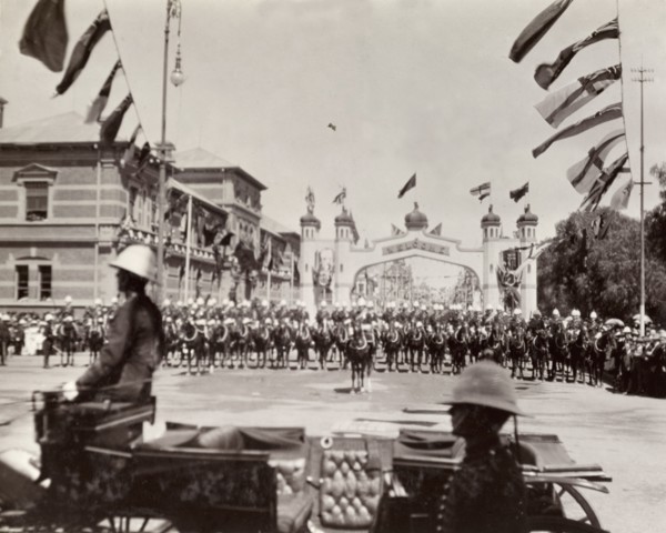 Cavalry parade for the Duke of Connaught. A British cavalry regiment lines up for a parade held in