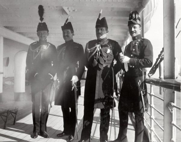 British officers aboard the S.S. Balmoral Castle. Four high-ranking British officers in full