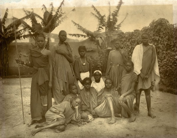 Liberated slaves, Egypt. Outdoors portrait of a group of young women following their liberation