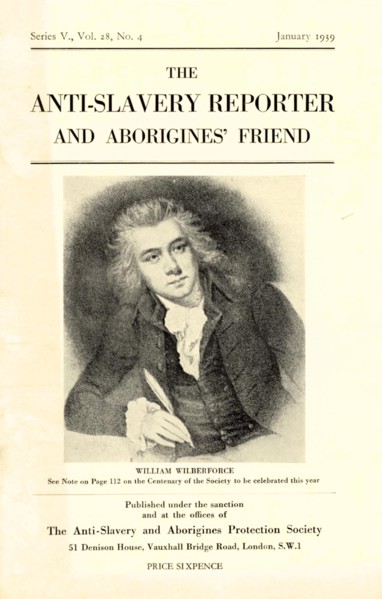 Anti Slavery Reporter', January 1939. Front cover of the 'Anti-Slavery Reporter and Aborigine's