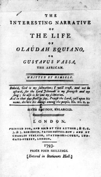 The Interesting Narrative'. Title page of 'The Interesting Narrative of the Life of Olaudah