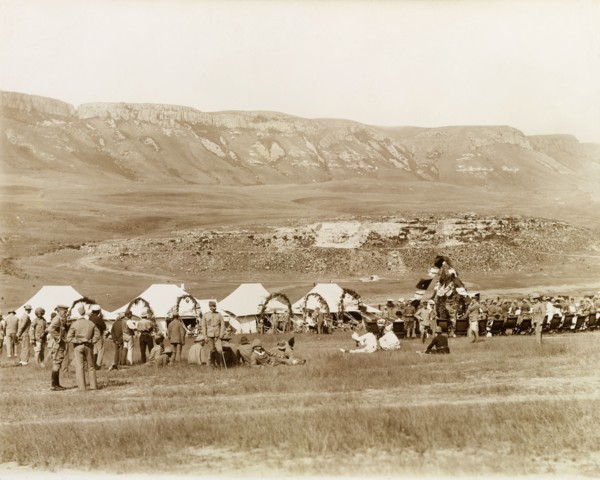 Christmas Day below the Platberg Mountain. British soldiers and their wives celebrate Christmas Day
