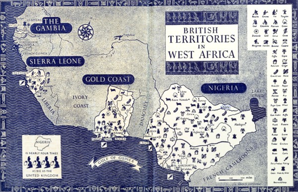 Map of 'British West Africa', 1952. A map taken from the inside covers of the 1952 'Empire Youth